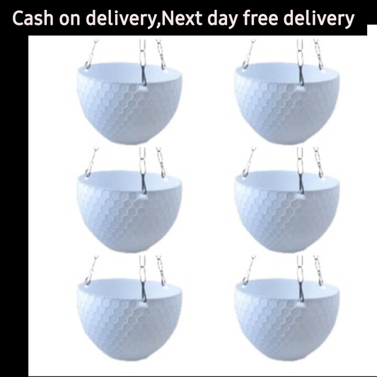 (Set of 6) 6×4 inch white hanging basket Plantncr