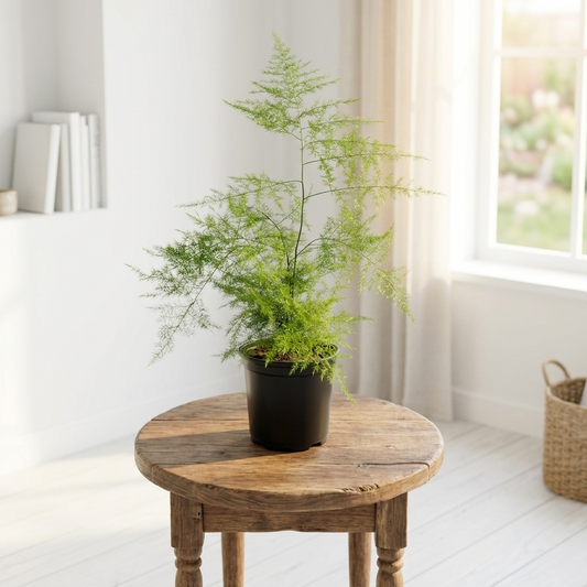 asparagus fern indoor plant feathery leaves in pot  
decorative fern plant for home indoor decor  
asparagus setaceus plant in nursery pot india  
lightweight indoor fern plant for table decor