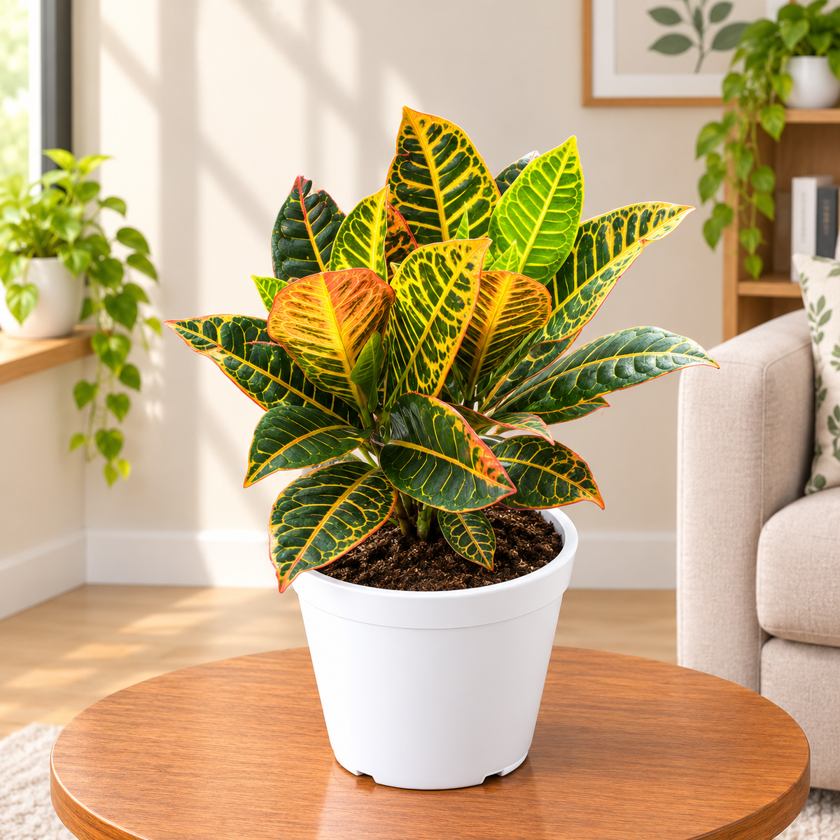 Croton Plant in 8 inch White Pot