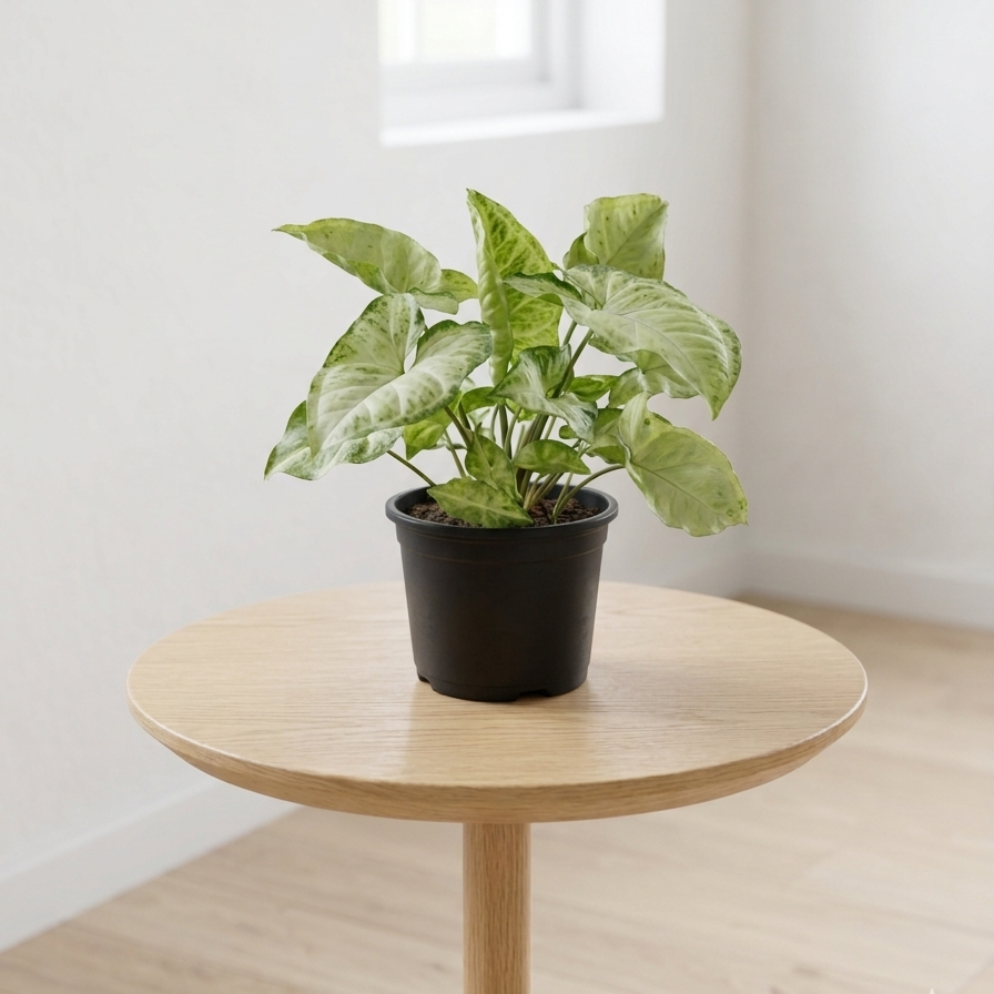 Lush Syngonium plant decorating a bright, modern minimalist room